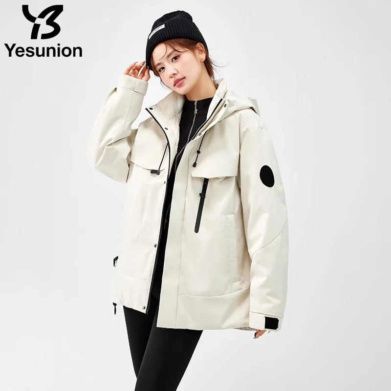 YESUNION 3 in 1 スノーマウンテンダウンジャケット レディース 冬用コート 防風 ウィンドブレーカー キャンプ サイクリング トレッキング アウトドアジャケット