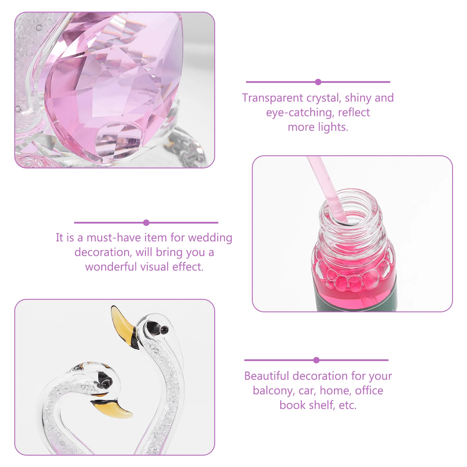 

Crystal Swan Couple Adornment Transparent Shiny Rhinestone Desktop Ornament Wedding Decoration Balcony Car Decor