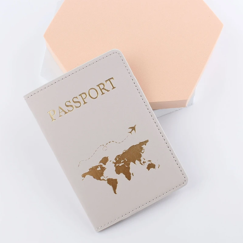 Accesorios viaje para hombre y mujer, porta pasaporte con mapa, funda identificación, tarjeta bancaria portátil, billetera