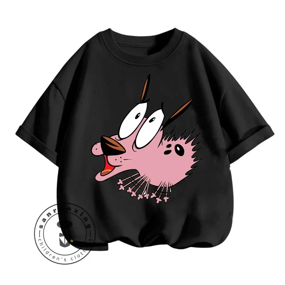 Cute Courage The Cowardly Dog Animated T-Shirts for Kids Summer Fashion Brave Cartoon Prints Elastic Sports Tops for Boys Girls