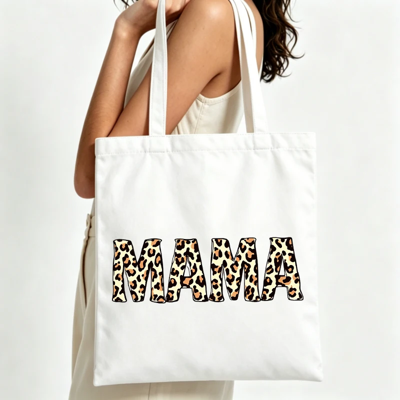 Women's leopard print canvas tote bag, casual style for daily shopping and summer outings