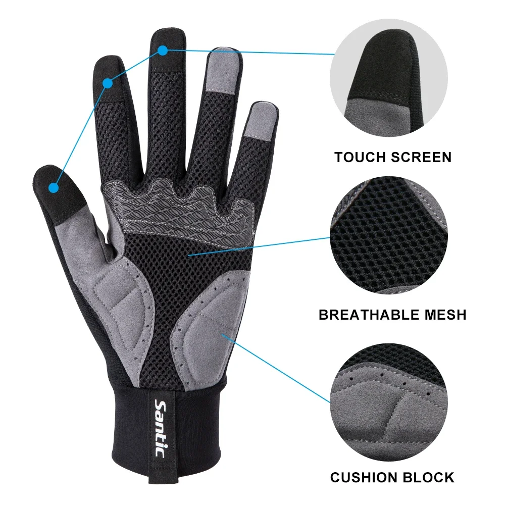 Santic Winter Cycling Gloves - Windproof Touch Screen Full Finger Gloves for Men