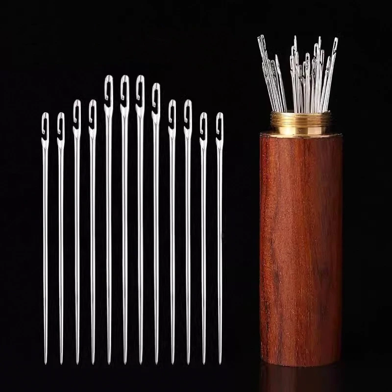 12/24Pcs Side Hole Blind Sewing Needles Stainless Steel Elderly Needles Hand Sewing Stitching Pin DIY Home Self Threading Needle