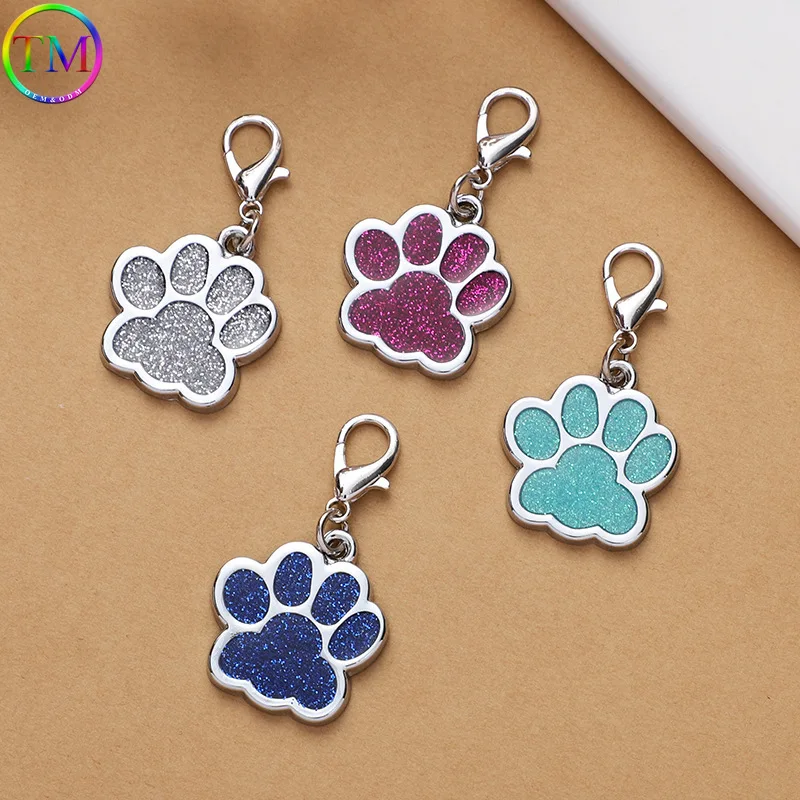 Étiquettes gravées personnalisées pour animaux de compagnie, nom d'étiquette de collier d'identification, pendentif à paillettes de patte, anti-perte, chat, chien, chiot, accessoires pour animaux de compagnie