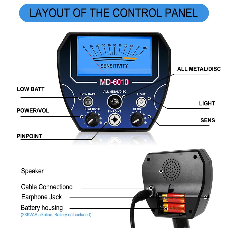 MD6010 High Sensitivity Underground Gold Detector Anti-interference Handheld Metal Detector Outdoor Waterproof Treasure Hunter