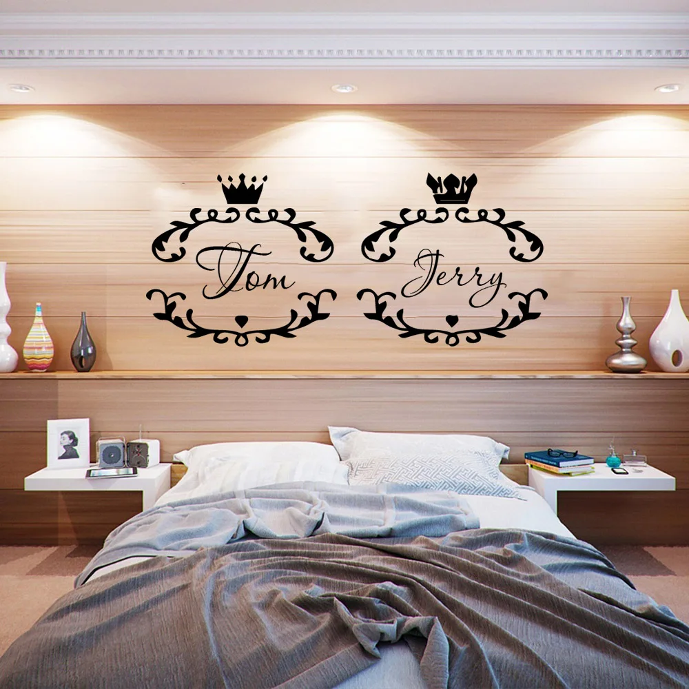 1 pc Ring pattern and crown DIY Custom Couple Names Wall Art Decal Wall Stickers Pvc Material Decal Creative Stickers