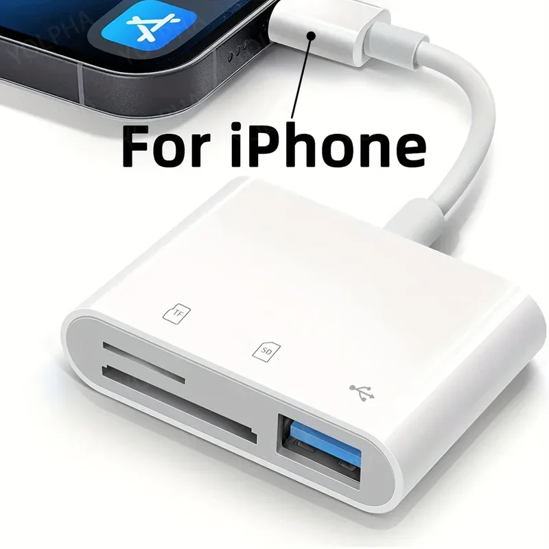 4in1 TF SD Card Reader for iPhone with iOS Charging Adapter OTG Cable Camera Adapter Memory Card Reader Micro SD Card Converter