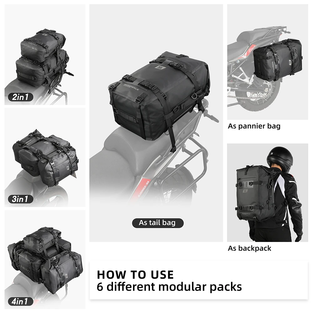 Rhinowalk Motorcycle Back Seat Bag Rainproof 8L/15L /30L Motor Saddle Pannier Bag Motorbike Tail Bag Outdoor Luggage Dry