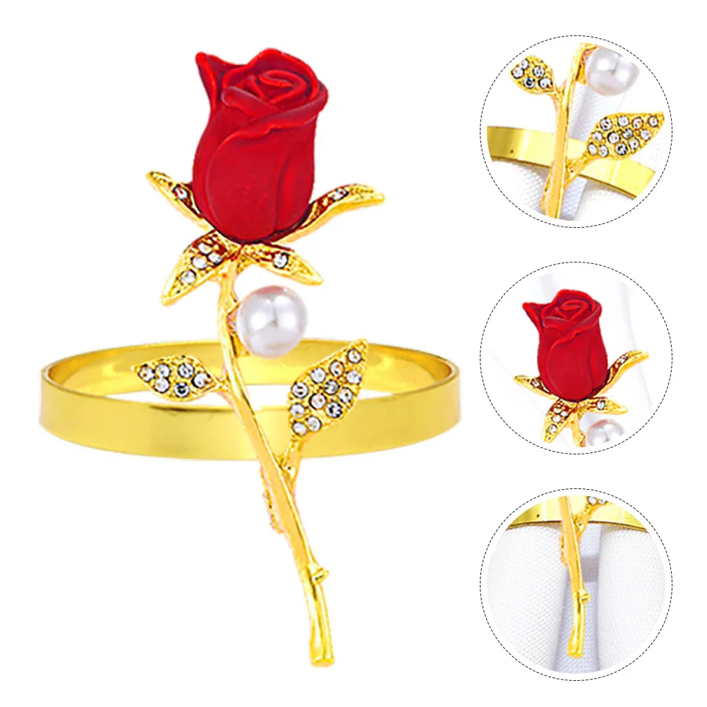 

3Pcs Valentine's Day Napkin Rings Rose Design Alloy Napkin Buckles for Dinner Party Table Decoration Serviette Clasp