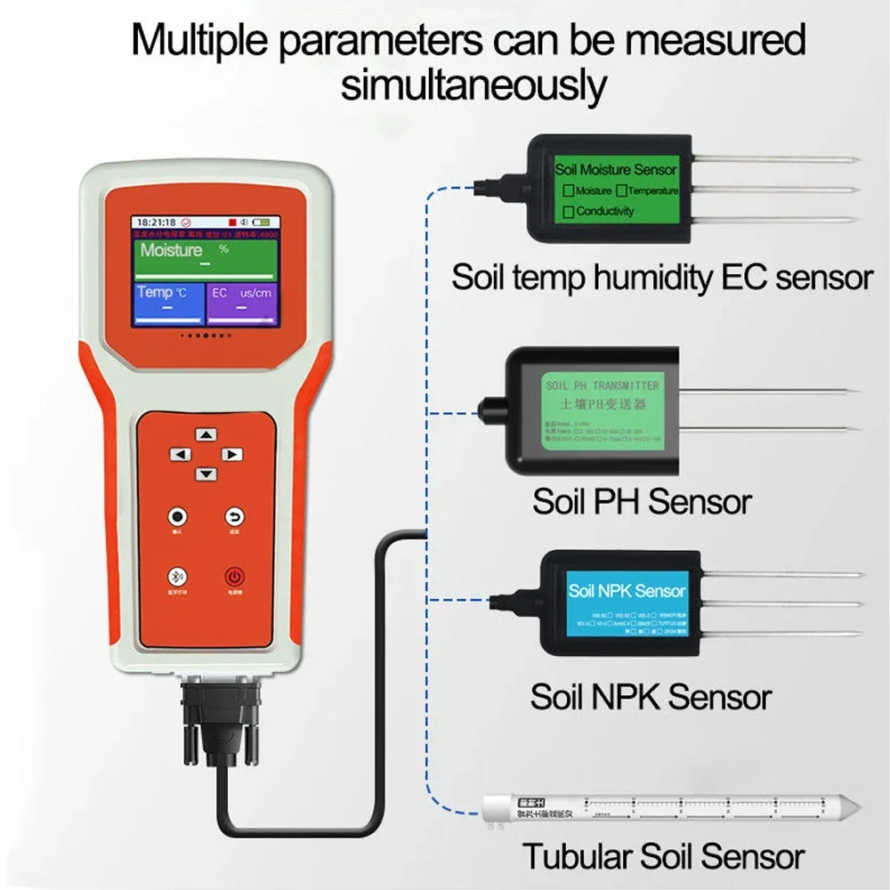 Penganalisis NPK/PH/EC Tanah Pertanian Sensor Nutrisi Kelembapan 7in 1 Penguji Tanah dengan Terminal Tampilan LCD Genggam Portabel