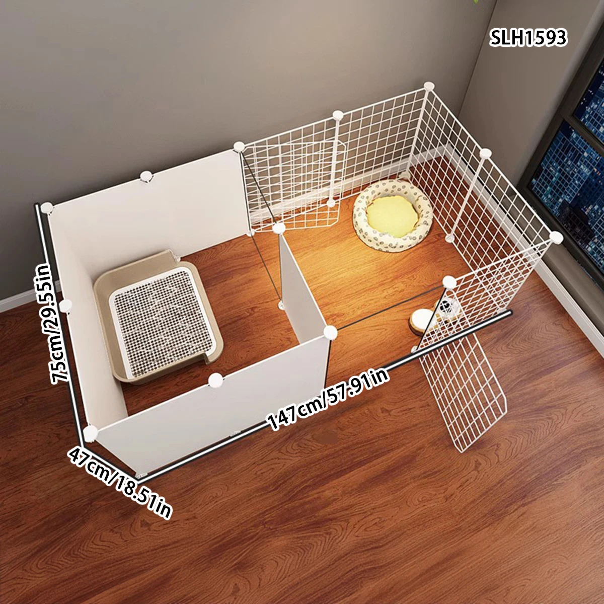 Teddy dog pet fence with toilet area Indoor home large space free to assemble Pomeranian dog fence wrought iron cage