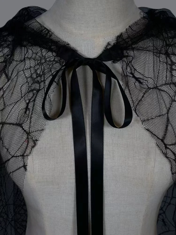 

Новый черный тюлевый плащ для сценических выступлений, косплея, костюм Призрачной невесты с капюшоном, женский этнический сценический наряд