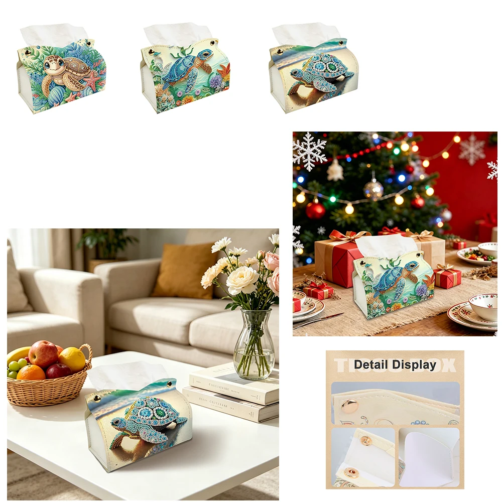 Diamond Painting Tissue Box Holder Kits,sea turtle Special Shaped Diamond Art PU Leather Tissue Cover Case for Home Decor Gift