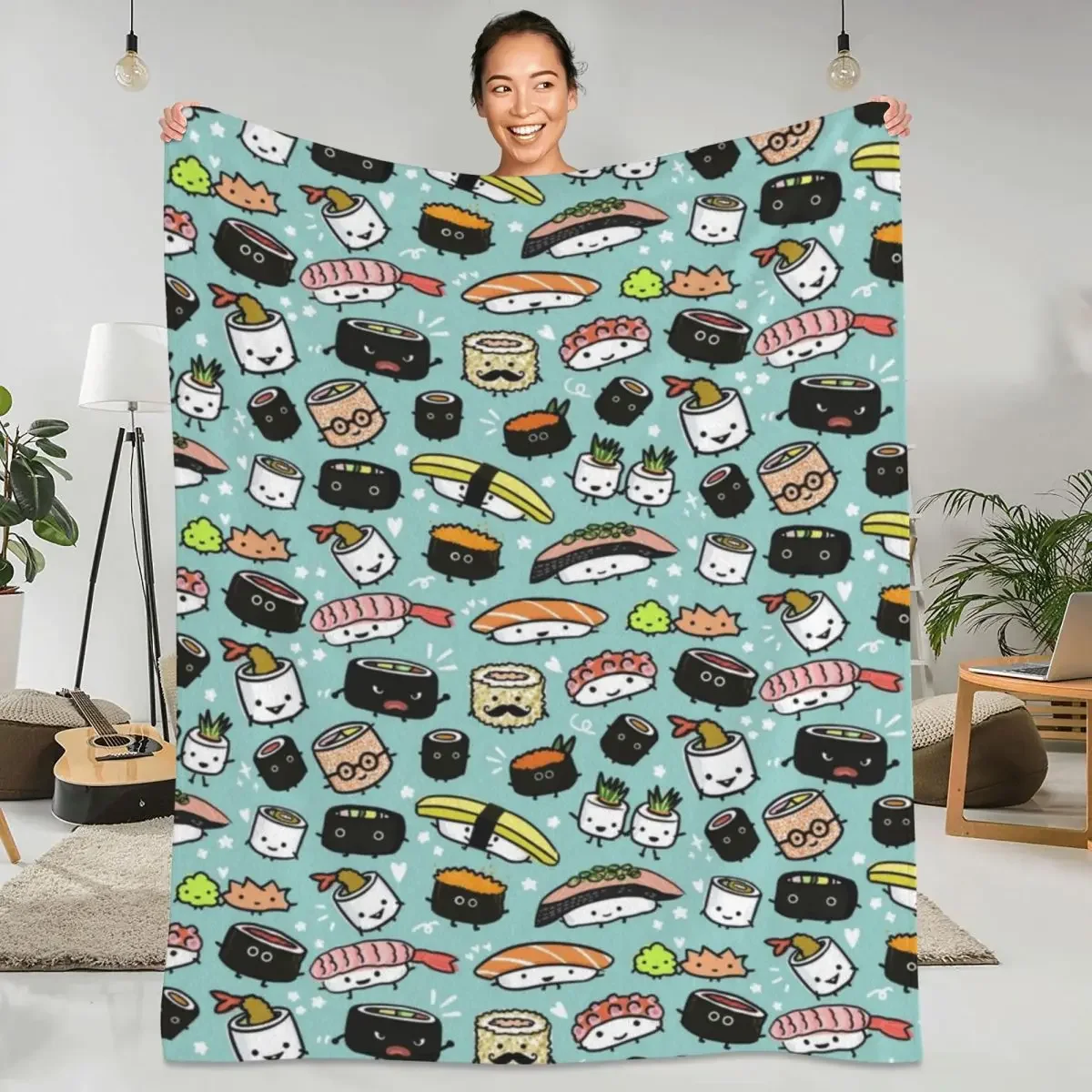 Cute Sushi Blanket Delicious Food Travel Office Flannel Bedding Throws Super Warm Living Room Design Bedspread Gift