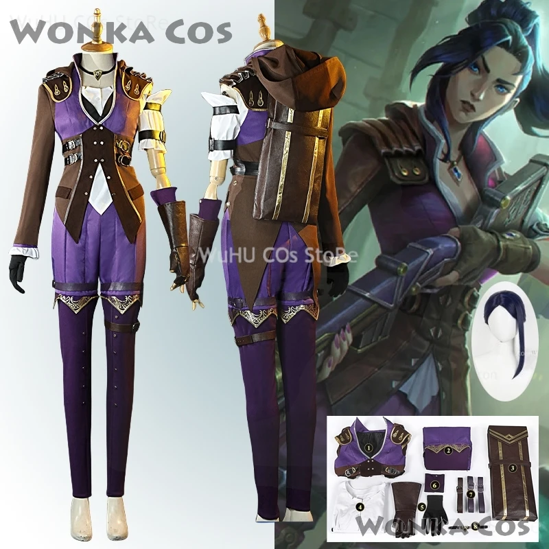 Anime League Of Legends Game Lol Cosplay Caitlyn Sheriff Uniform Costume Wigs Shoes For Girls Woman Halloween Party Customized