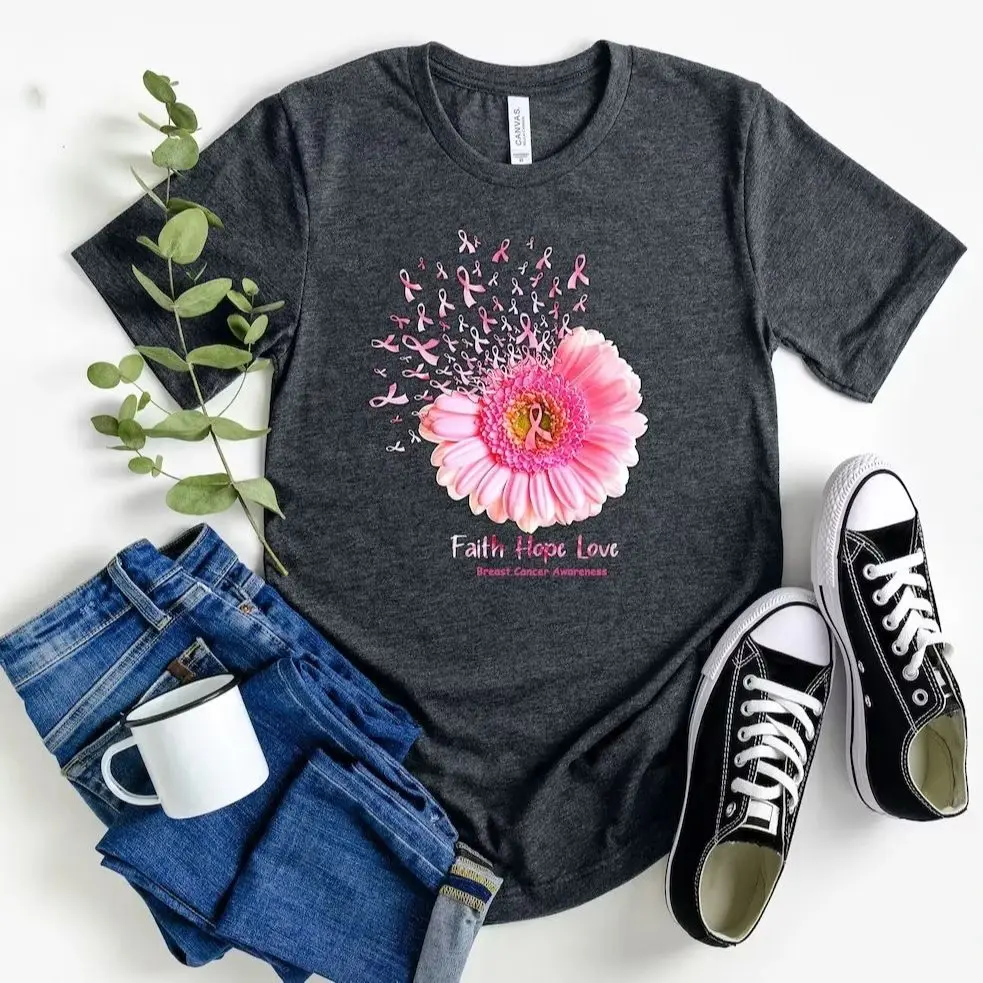 Faith Hope Love Cancer Awareness Shirt, Warrior Shirt, Cancer Support Shirt, Breast Cancer Shirts for Women, Pink Ribbon Shirt,