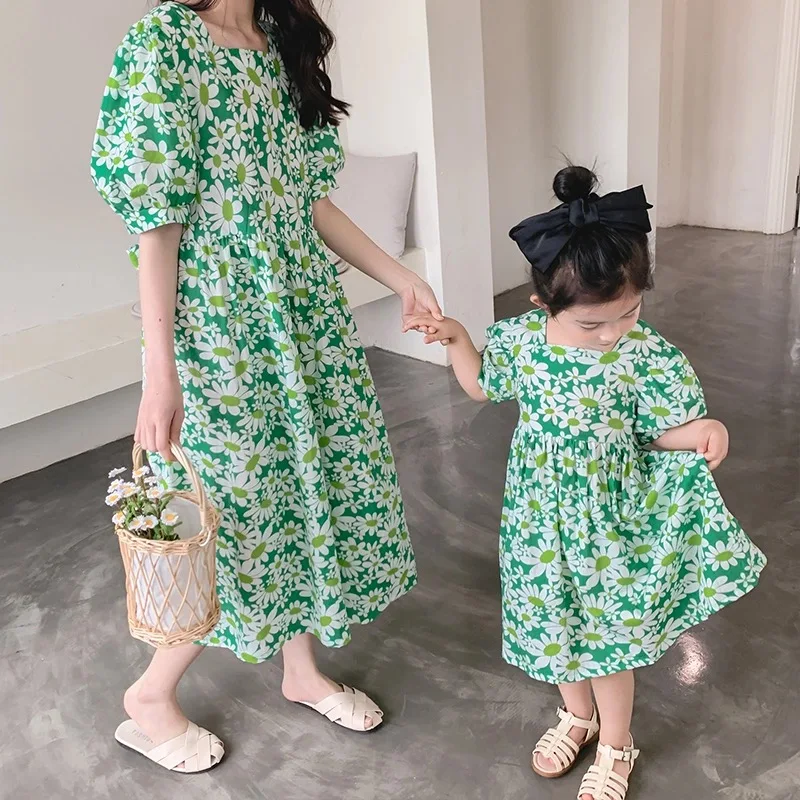 New Fashion Floral Mom And Daughter Dress Cute Family Matching Party Parent-Child Outfits Christmas Carnival Mother Kids Clothes