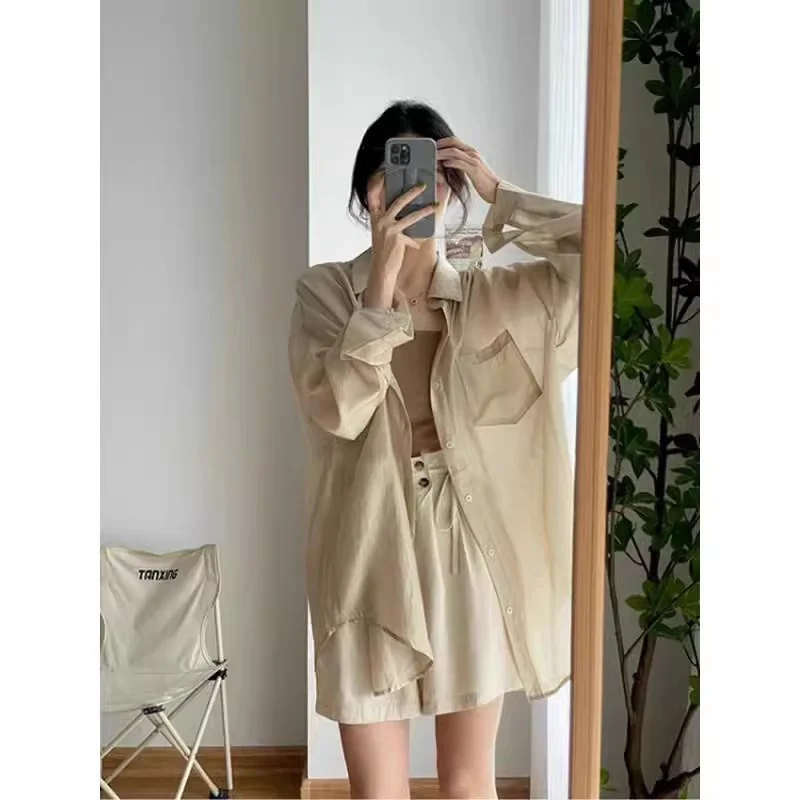 Sunscreen Shirt Outer Coat for Women 2024 Summer New Coffee Color Thin Style Outerwear Cardigan French Chiffon Shirt Luxury Top