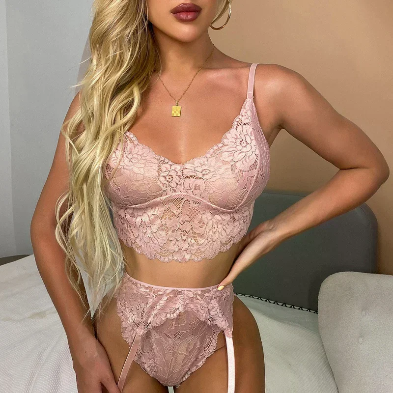 طقم حمالة صدر ولباس داخلي مثير من الدانتيل للنساء، مجموعة ملابس داخلية قابلة للتنفس ومريحة وقابلة للإزالة