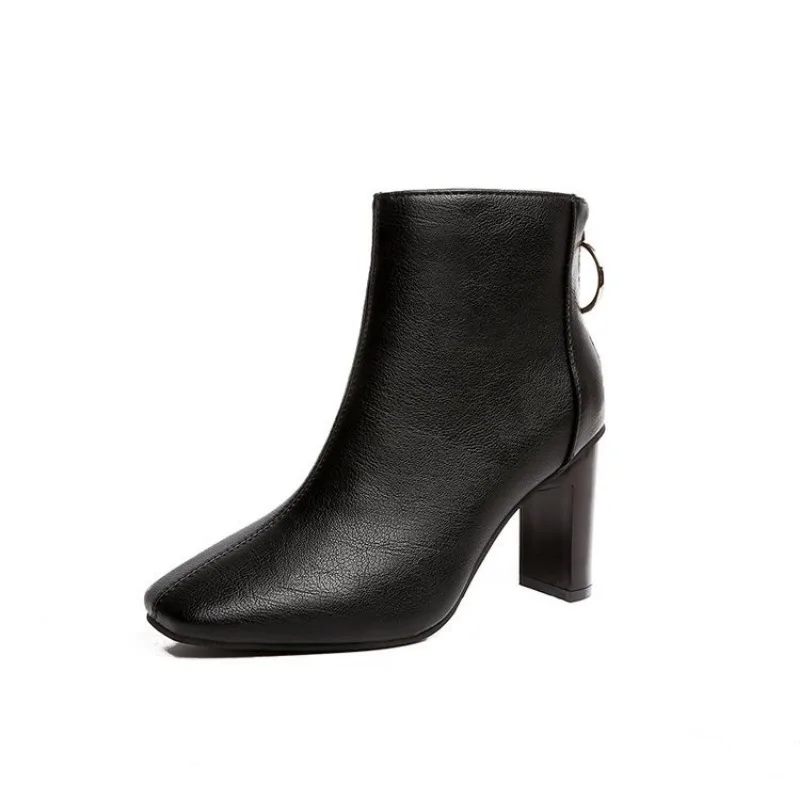 Footwear Square Head Short Shoes for Woman Very High Heels Women's Ankle Boots Work Brown Heeled Booties with