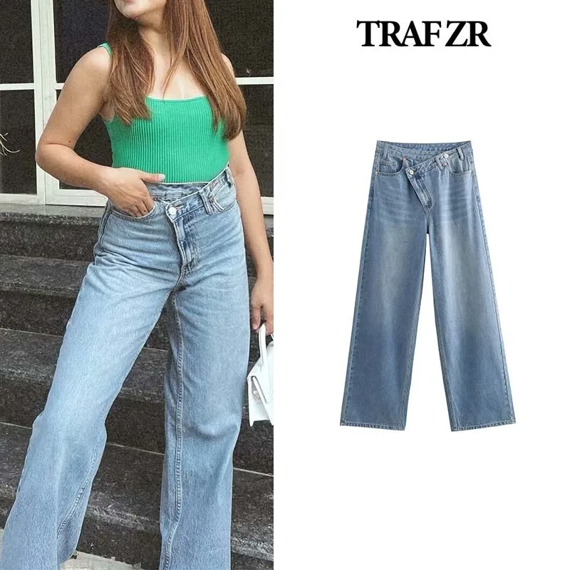 TRAF ZR Denim Trousers High Waisted Pants Cotton Newjeans Autumn Street Jean Ladies Fashion Woman Trousers Y2k Baggy Jeans