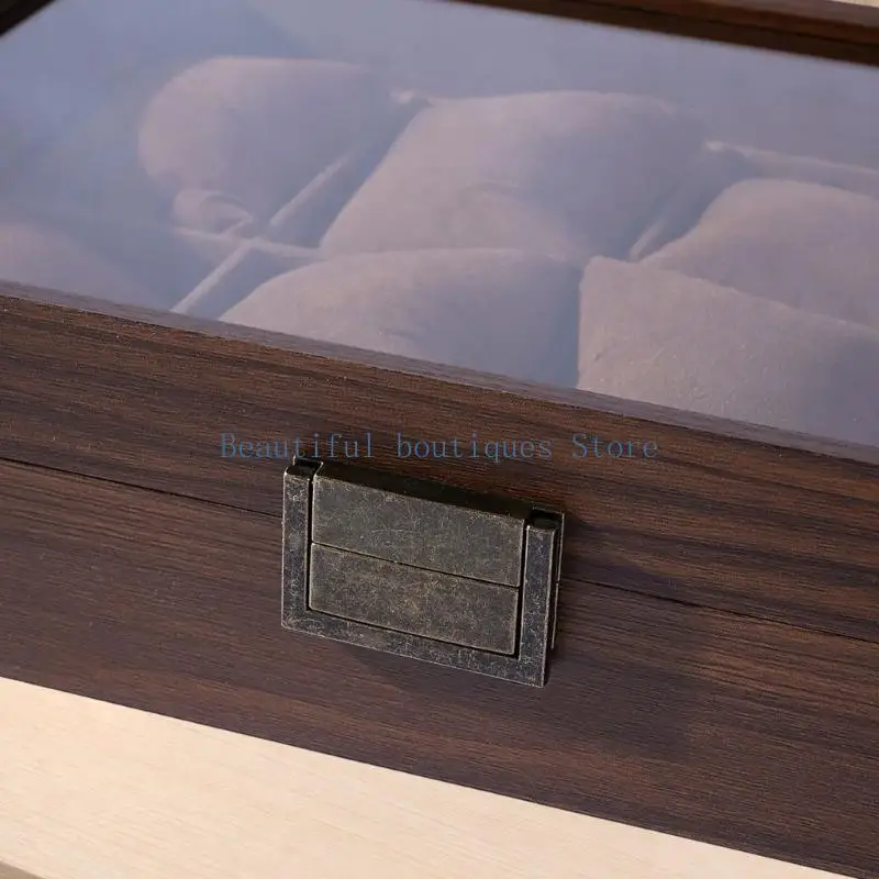 U4LF Handcrafted Wooden Watch Keeper With 12 Individual Compartments And Sturdy Glass Lid For Better Visibility