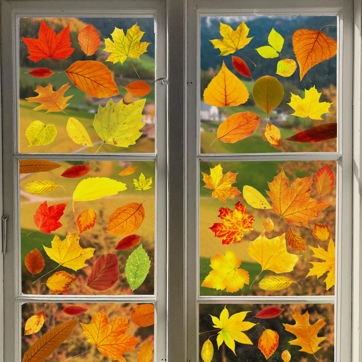 Yellow Maple Leaf Glue-free Wall Stickers Double-sided Printing Glass Electrostatic Film Shop Window Glass Decoration