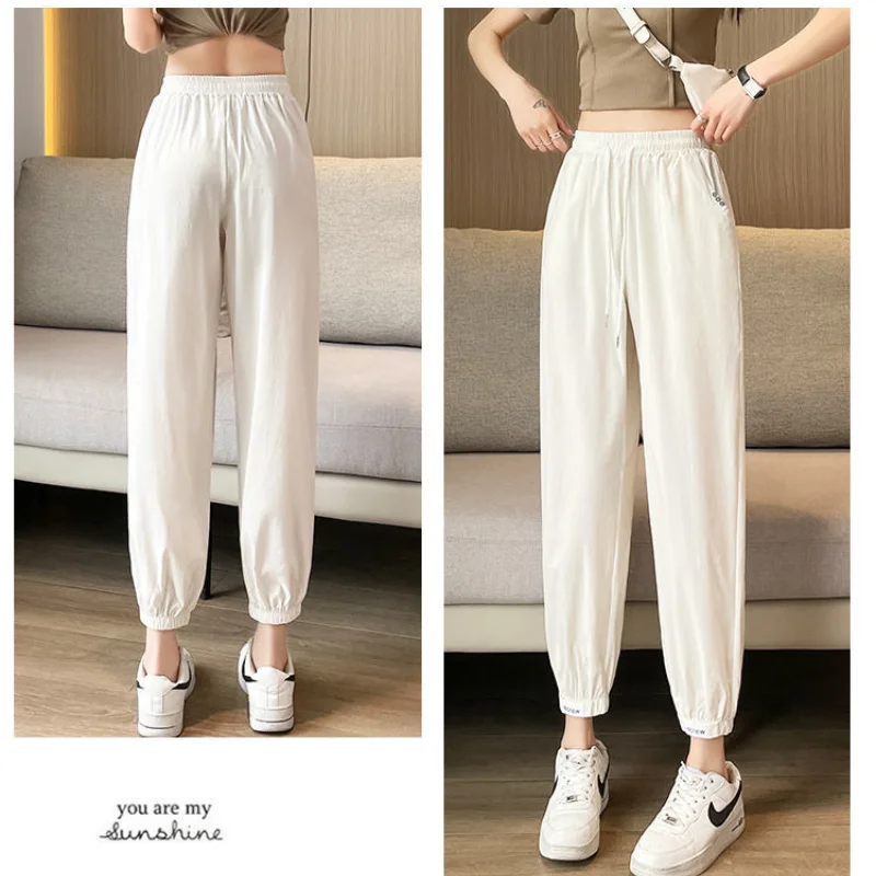 2024 New Summer Casual Loose Oversized Sports Style Fashionable Drawstring Elastic Waist Thin Quick Drying Hooded Harlan Pants