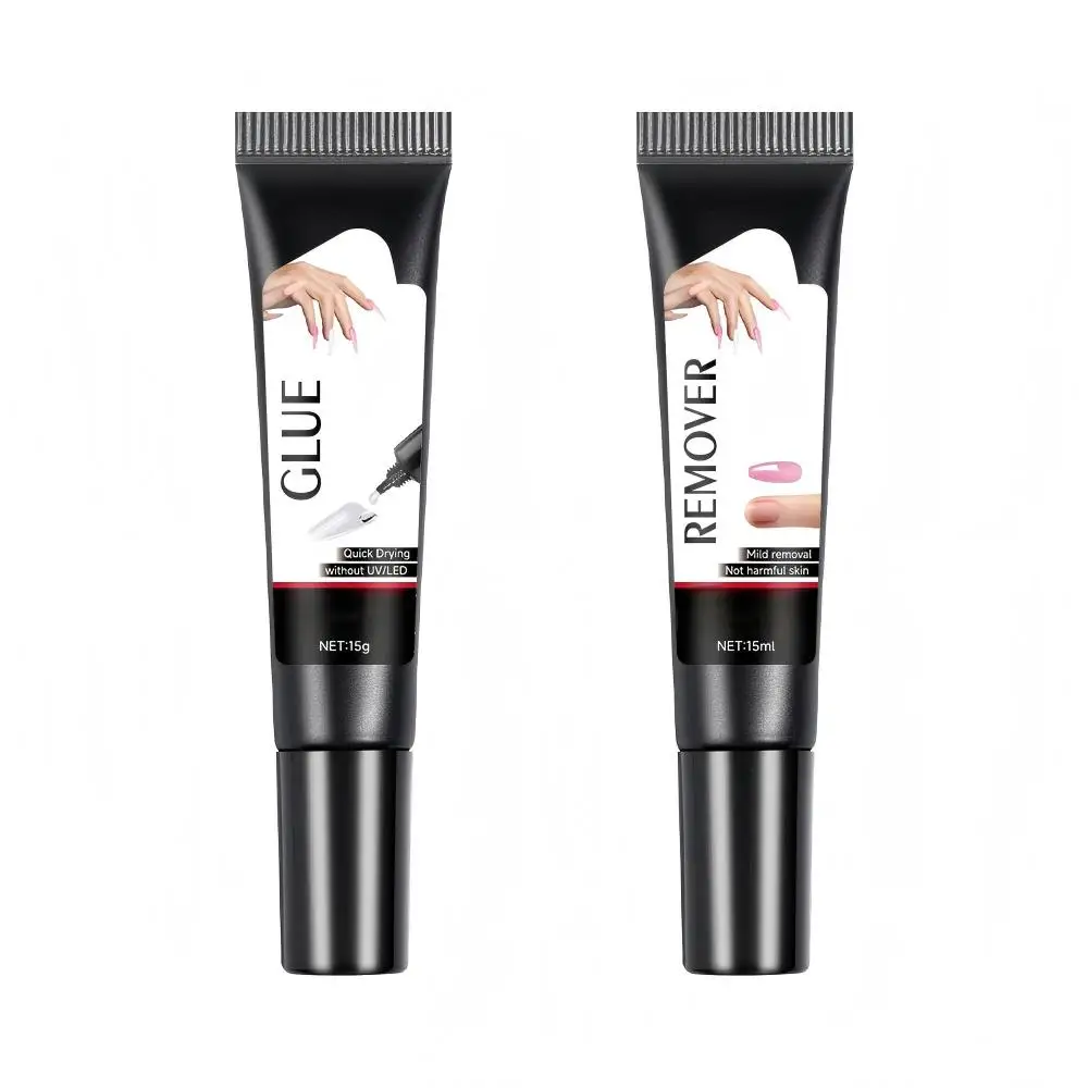 Upgraded Version Semi Solid Nail Glue Gel 15g Quick Dry Nail Glue With 15ml Remover Press On Nail Tips False Acrylic Nails Long Lasting No UV Lamp Required Nail Kit