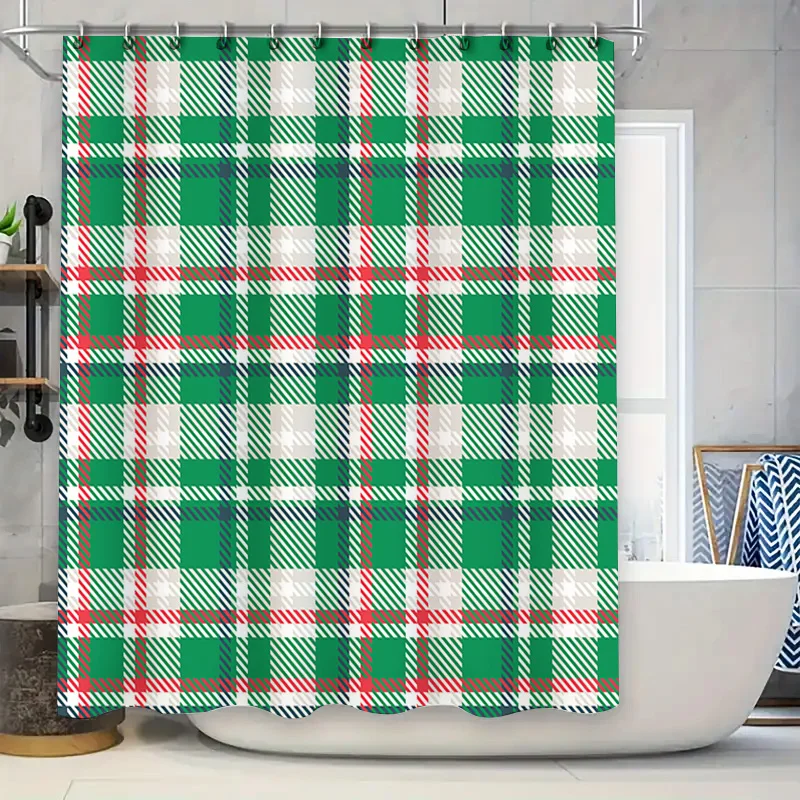 

Green Plaid Shower Curtain Christmas Decorations for Bathroom Walls Waterproof Fabric Home Decor Item in Green White Red Colorwa
