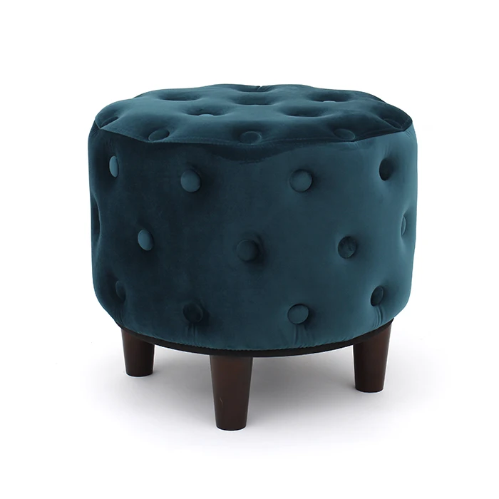 Nordic Living Room Furniture Foot Stool Wooden Frame Small Chair  Blue Velvet Stool Ottoman Stool