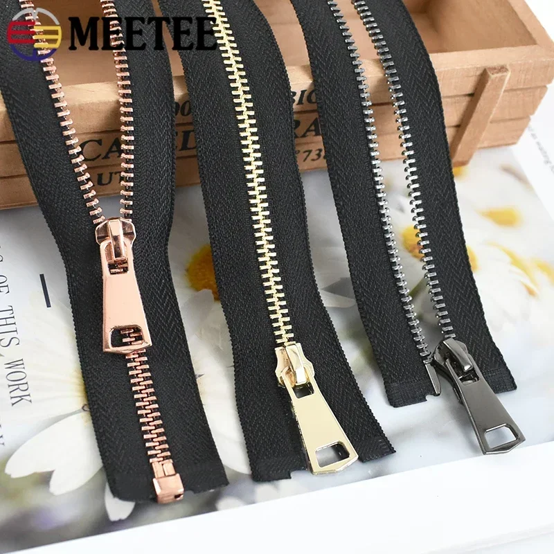 1/2/3Pcs Meetee 15-80cm 5# Metal Zippers Auto Lock Open/Close-End Zip for Down Coat Garment Zipper Shoes Pocket Sewing Accessory