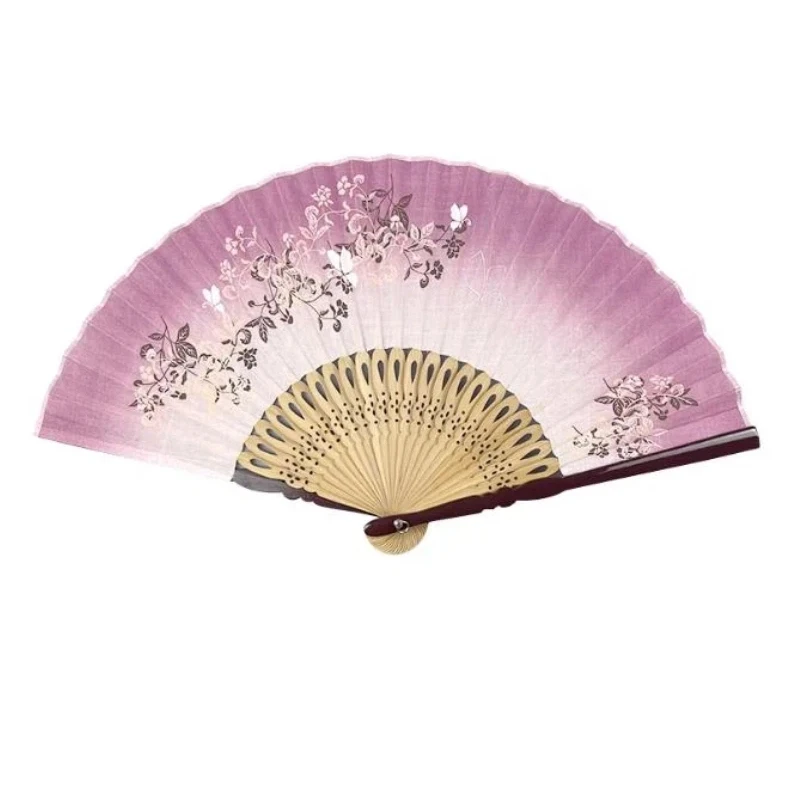 

Cotton Hemp Surface Baked Paint Edge Bamboo Fan Summer Portable Fairy Dance Fan Ancient Hanfu Qipao Folding Fan Chinese Style