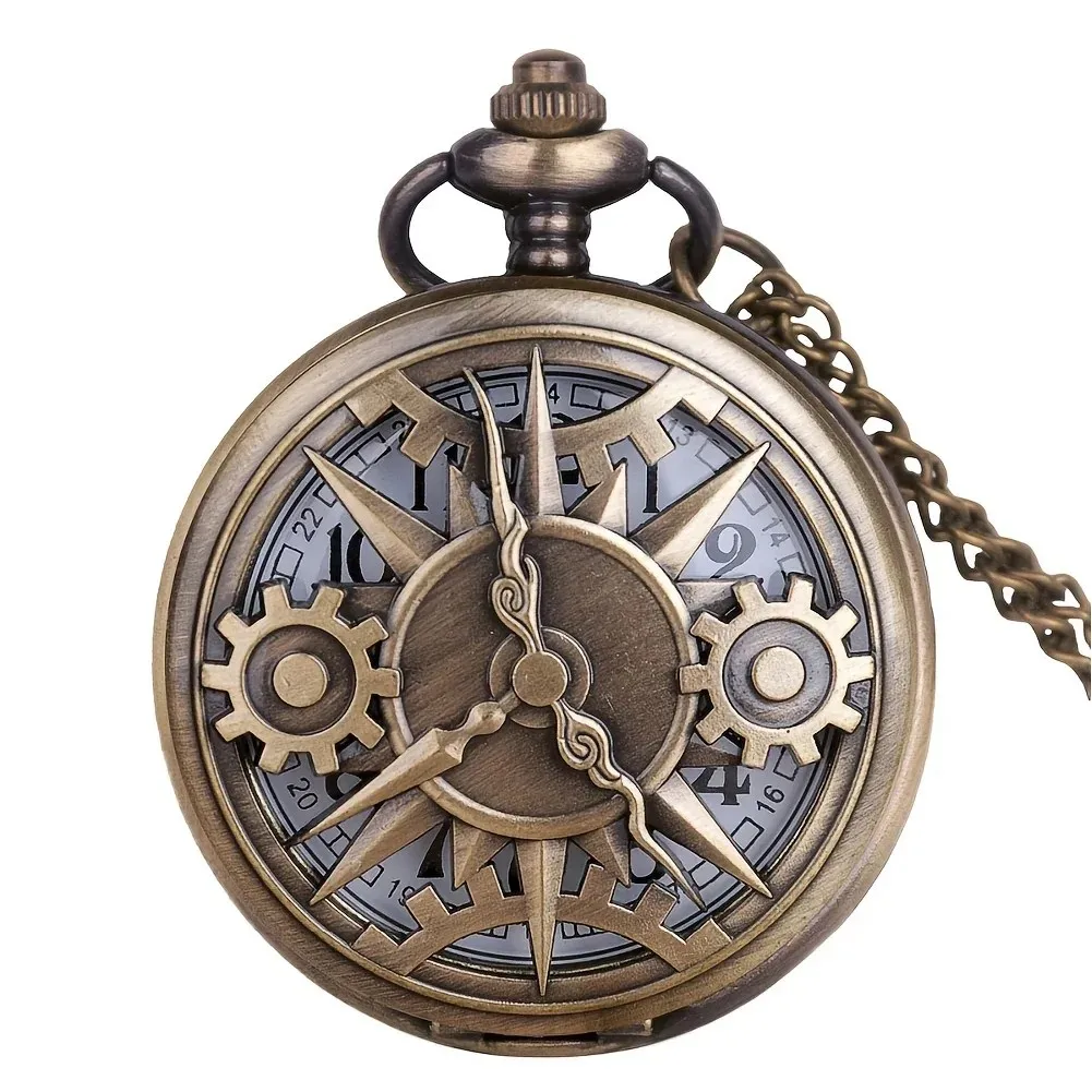 New steampunk vintage gear hollow quartz watch pocket necklace gift chain pocket watch men boys