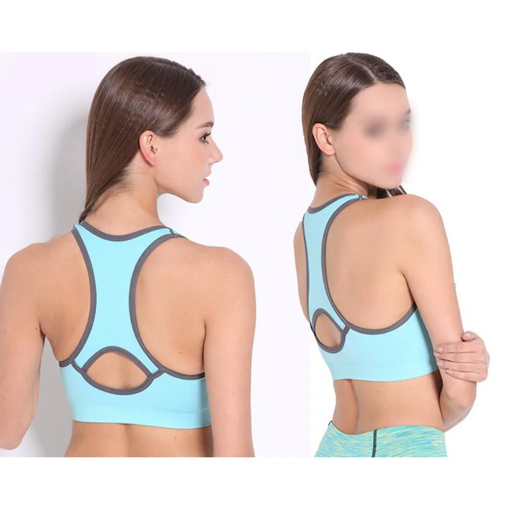3 قطع حمالة صدر رياضية للنساء عالية التأثير مبطنة من النايلون حمالة صدر للياقة البدنية بدون خياطة قابلة للتمدد رمادي أزرق مقاس M قابلة للتنفس