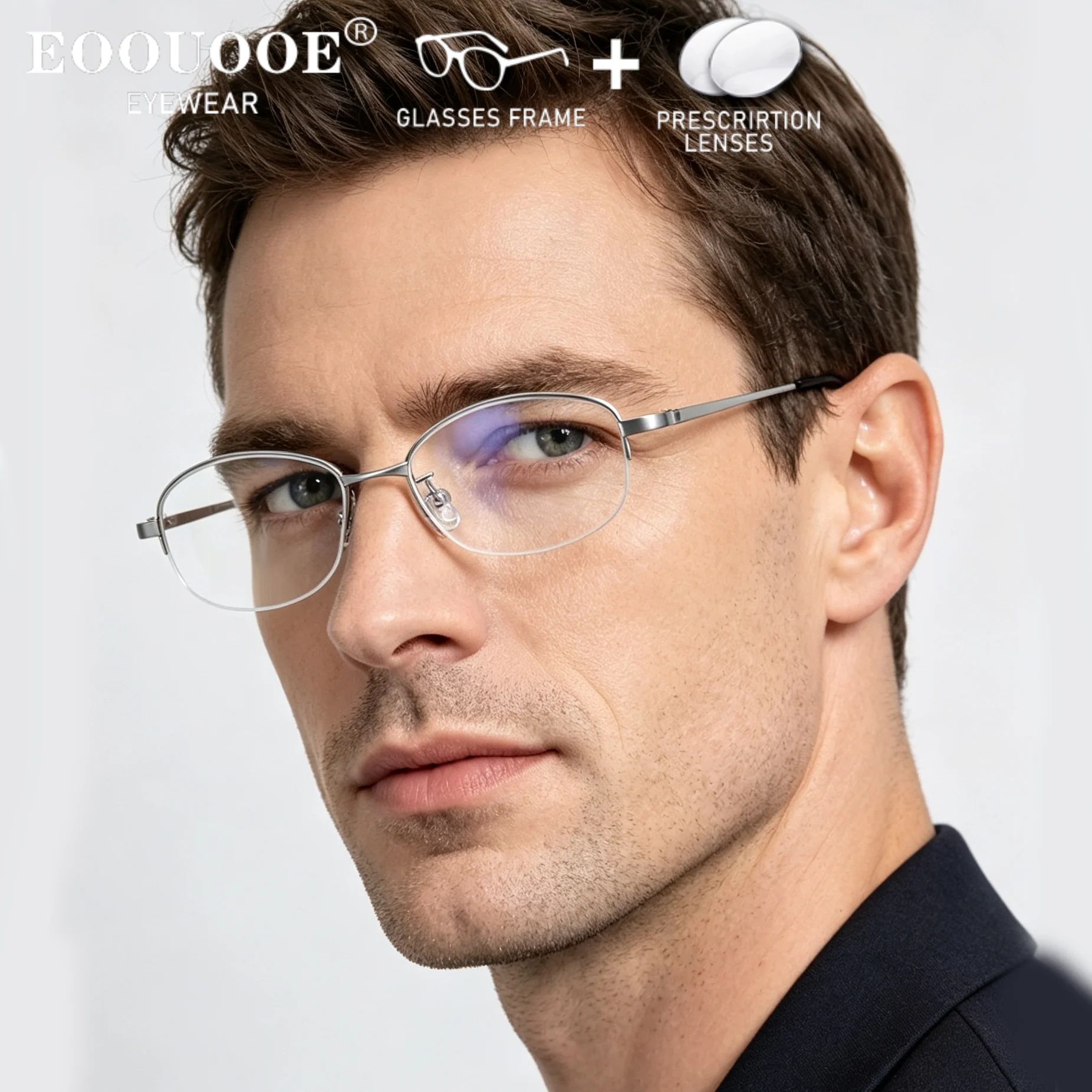 Men Woman Titanium Oval Eyeglass Frame Myopia Reading Prescription Optical Glasses Blue Light Blocking Lenses Recipe Progressive