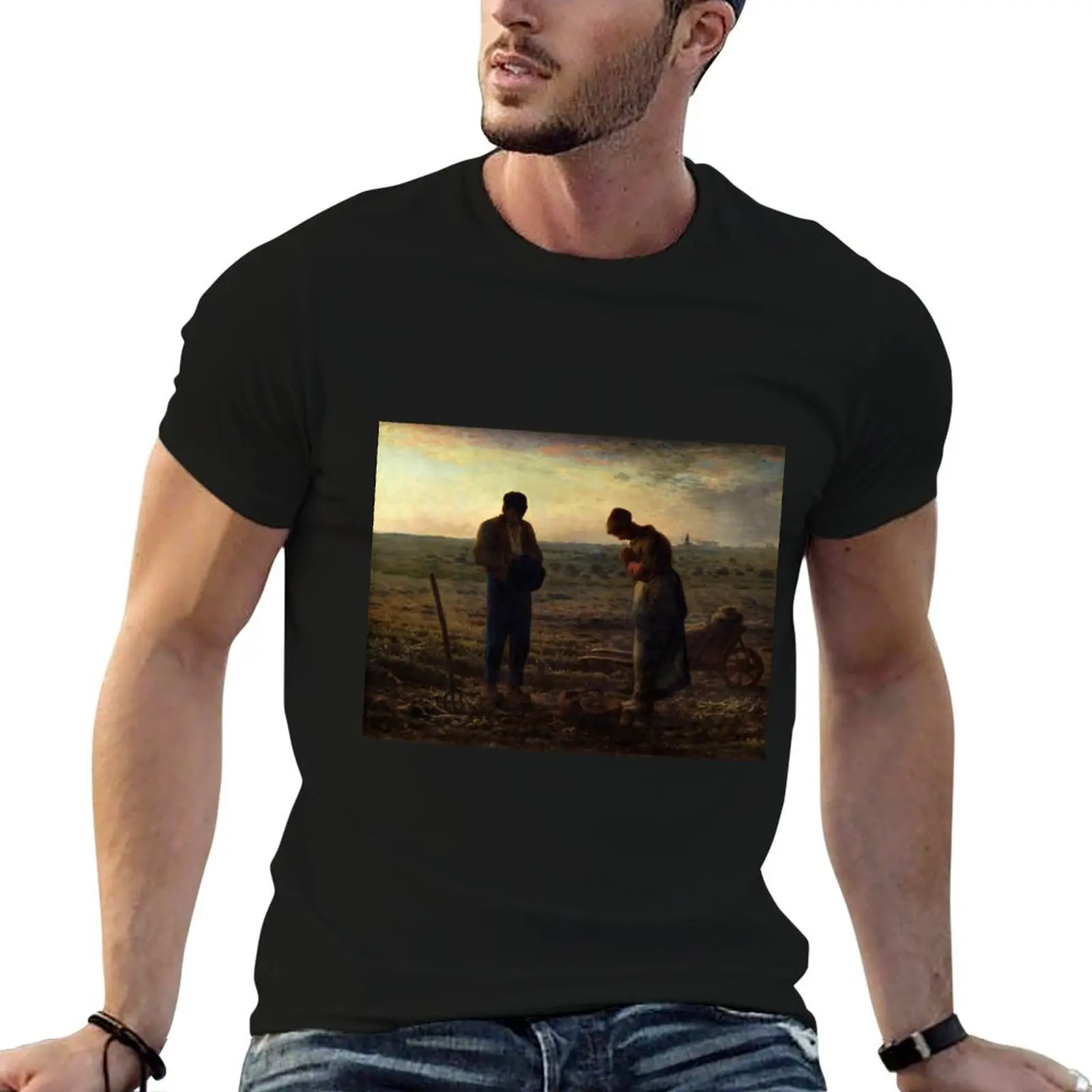Camiseta Jean-Francois Millet's The Angelus, Camiseta de algodón, camisetas 100% para hombre, camiseta informal