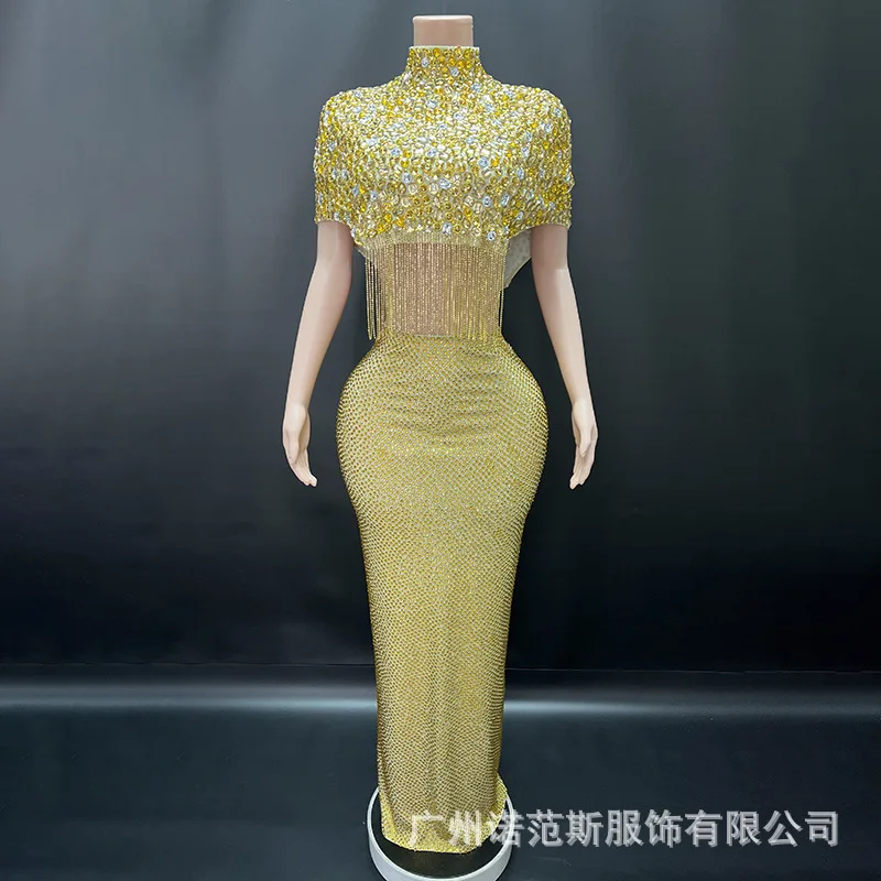 الفاخرة الساطع الذهبي حجر الراين مزاجه سبليت قطعتين الزفاف نخب الملابس المشاهير عيد ميلاد الراقية اللباس