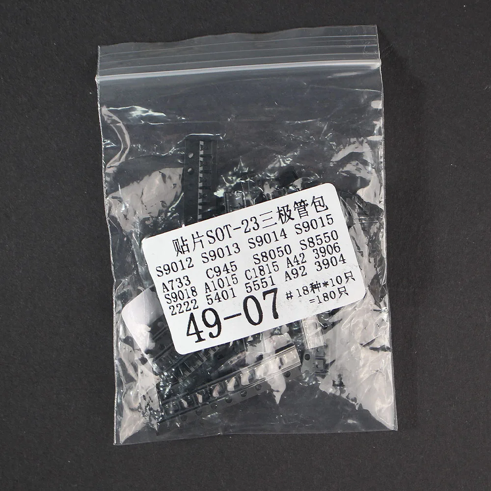 Kit de transistores SMD 180 piezas SOT-23, 18 tipos, S9013, S9014, S9015, S9018, 2N3904, 2N3906, A92, C1815, A1015, conjunto de transistores estables