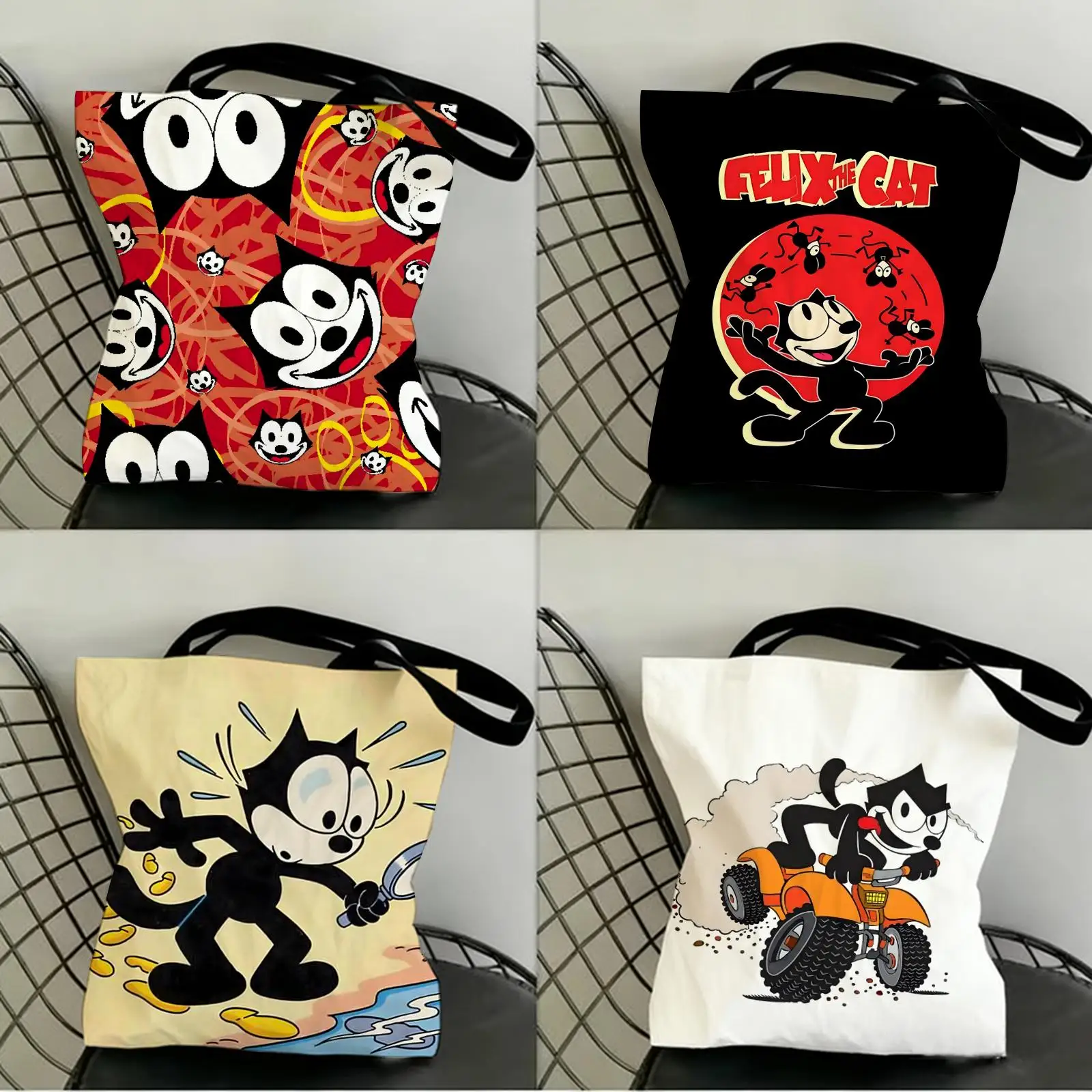 

F-Felix The Cat Exquisite Storage Bags Canvas Double-Sided Print Shopping Bag Large Capacity Aesthetic Reusable Tote Bag
