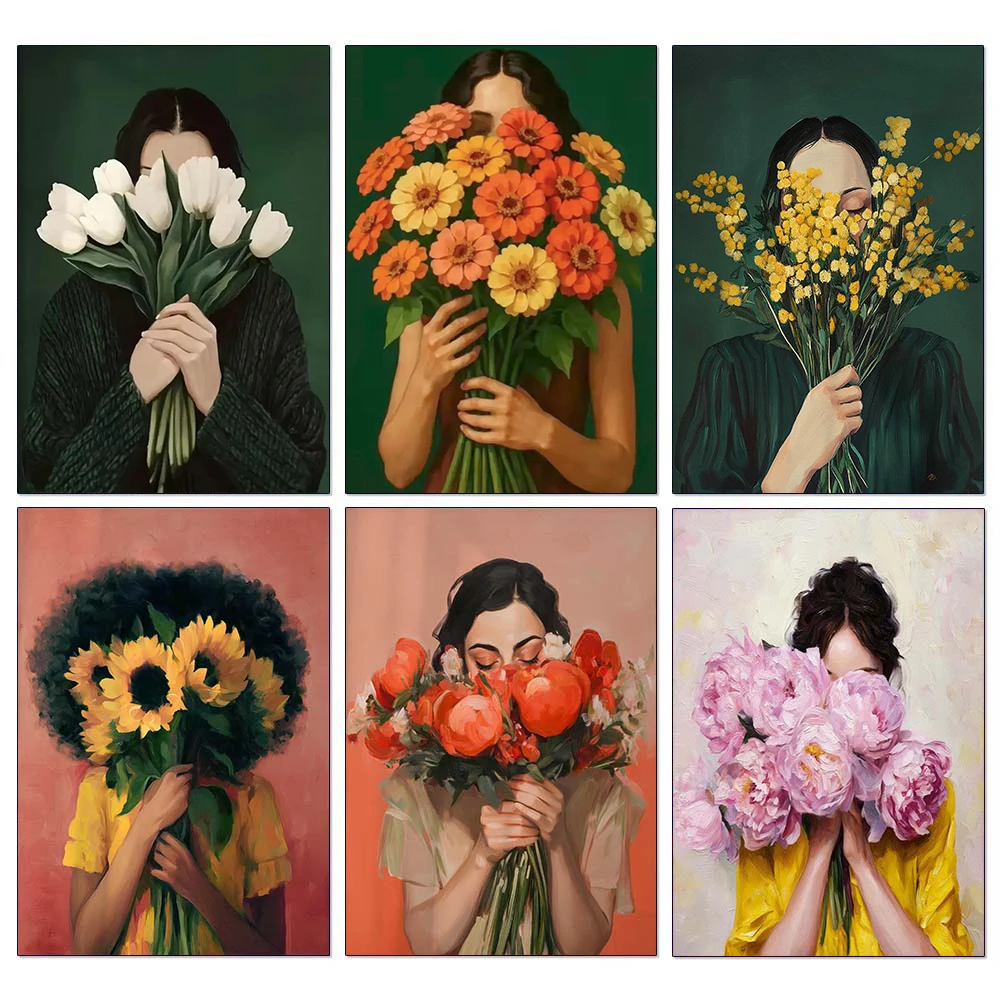Abstract Woman Diamond Painting Woman with Flowers Portrait Full Drill Mosaic Embroidery Kits DIY Modern Home Decoration Gifts