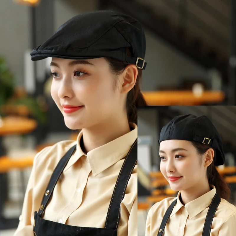 Restaurant Kitchen Cooking Caps Bakery Cafe Waiter Work Hats Cotton Adjustable Casual Beret Solid Color Catering Hotel Cook Caps