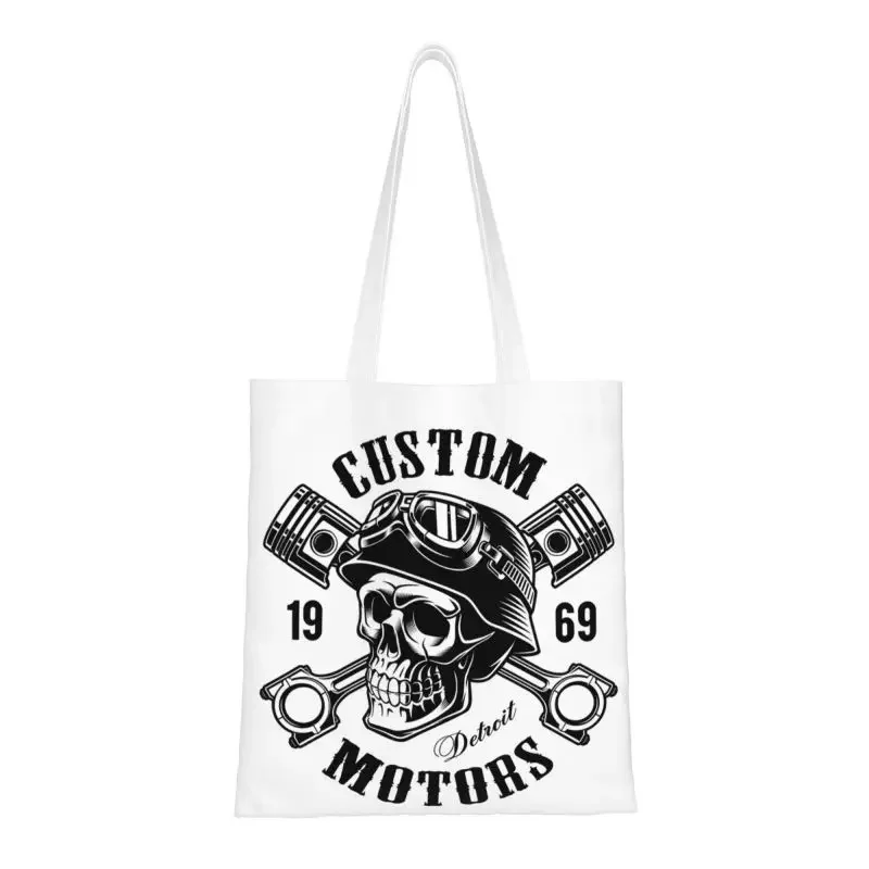 

Skull Biker Groceries Shopping Bag Kawaii Print Canvas Shopper Tote Shoulder Bag Large Capacity Washable Handbag