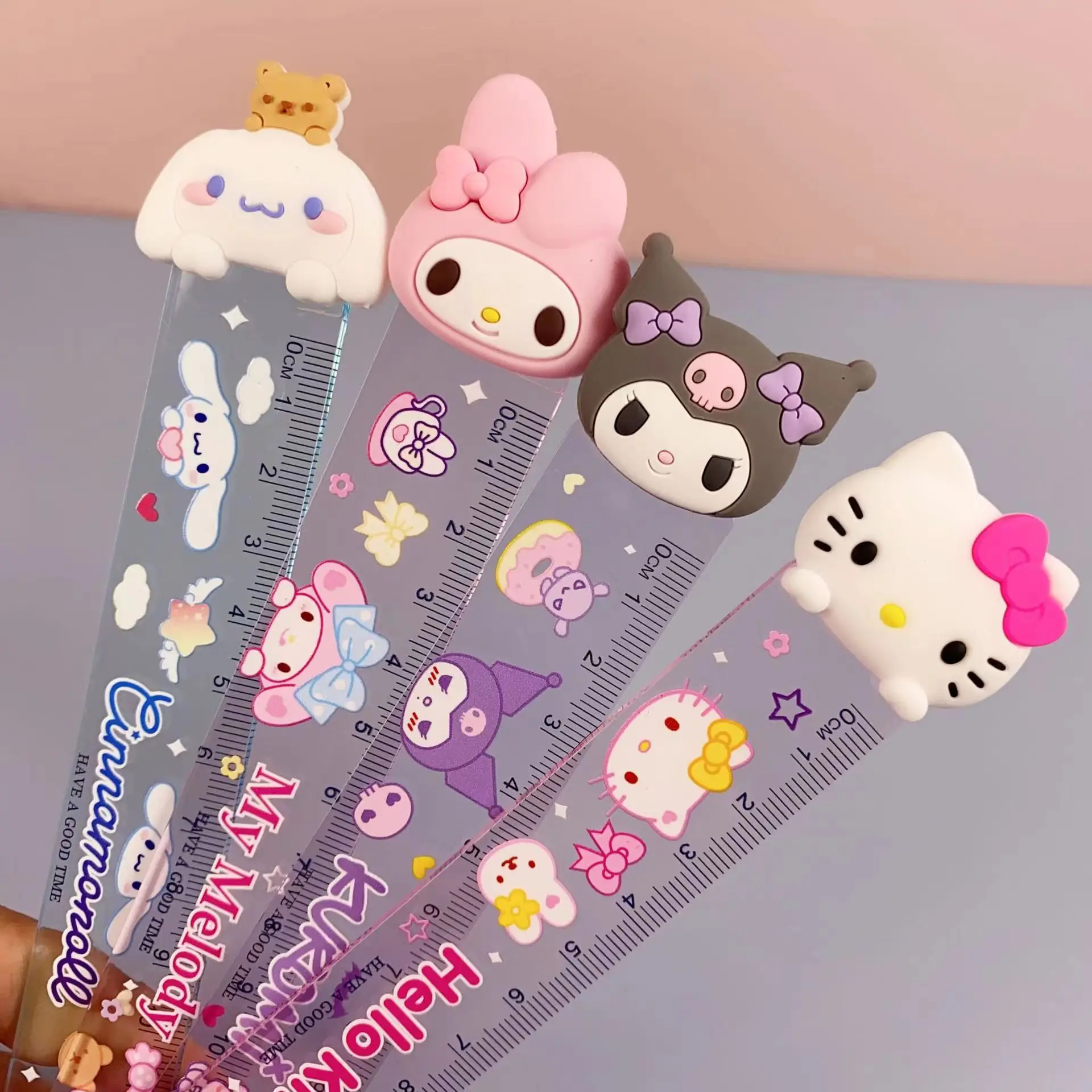 Sanrio Ruler Kawaii My Melody Kuromi Hello Kitty Cartoon Children's Primary School Multi functional Ruler Stationery Girl Gifts