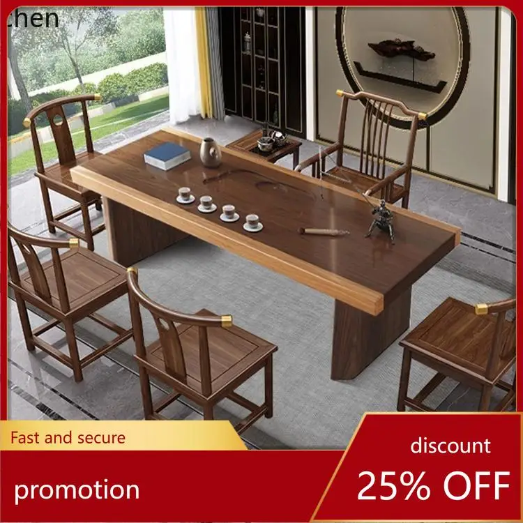 

ZML Solid Wood Tea Table and Chair Set Office Tea Set Integrated Large Board Home Tea Table