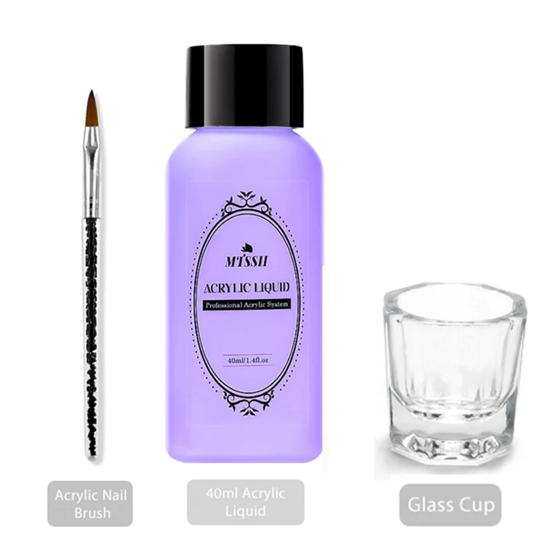 Juego de herramientas líquidas de cristal, monomero líquido acrílico de 40ml con pinceles para tallar uñas, vaso de vidrio para extensión de uñas acrílicas, 3/5 Uds.
