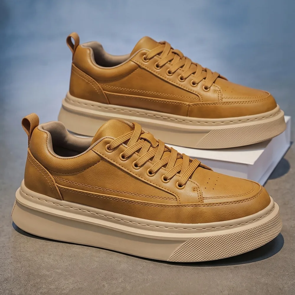 Sneakers Men's Spring and Autumn New Leather Casual Board Shoes Flat-soled Sneakers Men's Versatile Breathable Thick-soled Pumps