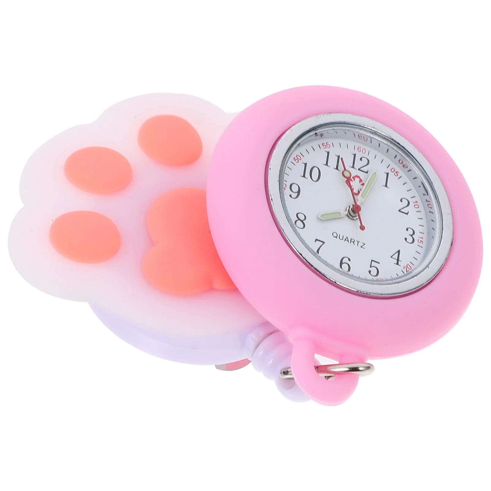 

Adorable Cat Paw Design Nurse Watch Portable Clip on Pocket Quartz Watch for Healthcare Professionals Glow in Dark