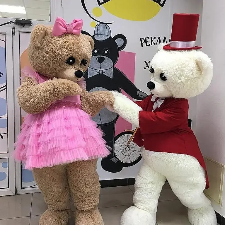 

Pink Dress Couple Bear Mascot Costume Cartoon Teddy Bear rabbit Cosplay Outfits Apparel for Halloween christmas Carnival Party