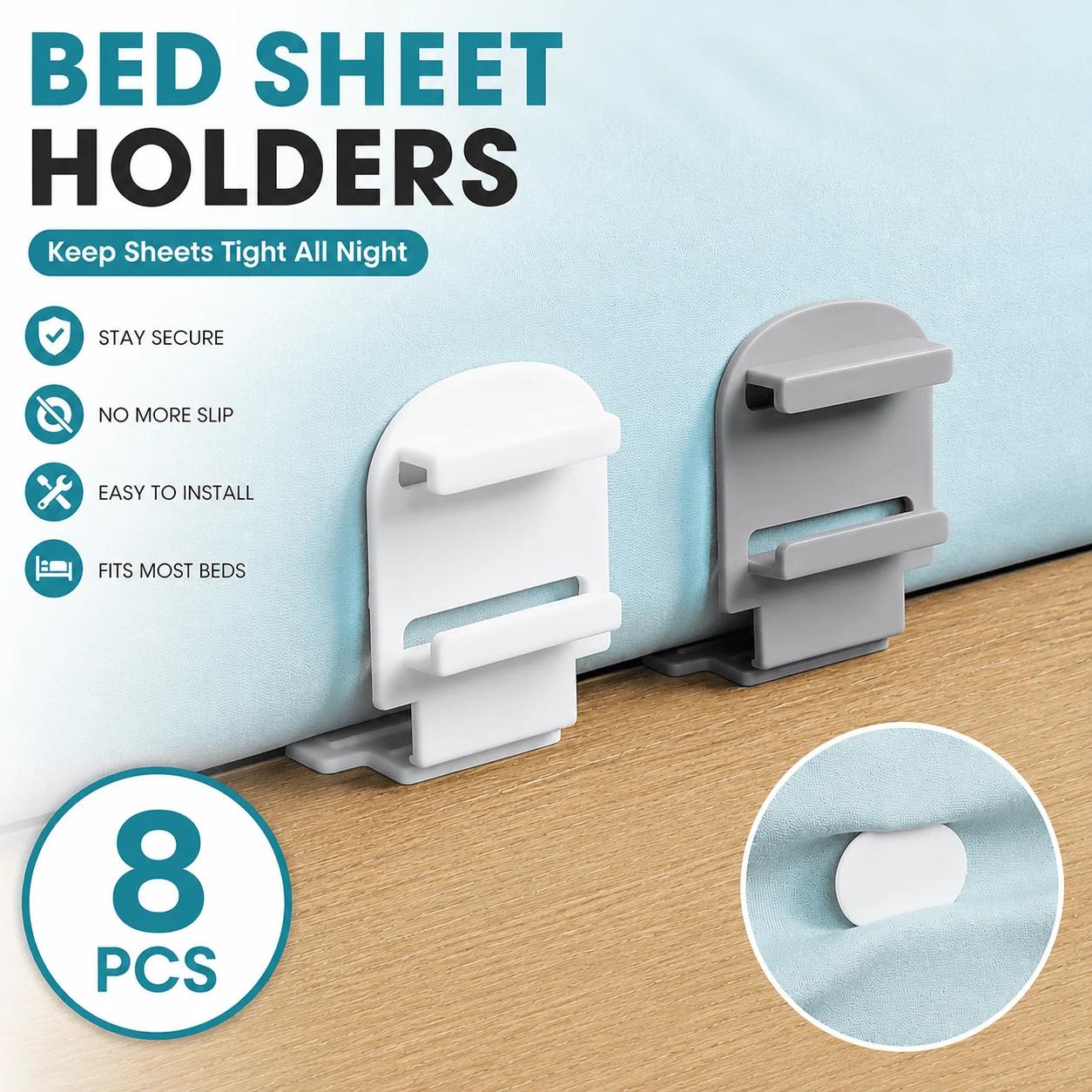 4Pcs Anti‑Slip Sheet & Quilt Clips, Multi‑Purpose Mattress Fasteners, 2 Colors for Choice